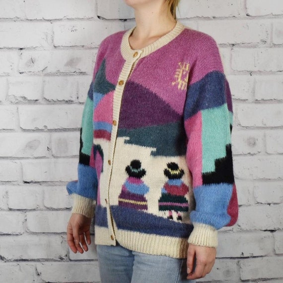 80s funky wool knit cardigan