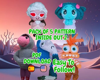 Pattern Pack 5 in 1 Inside Out 2 - Amigurumi Crochet - 5 Emotions - PDF in Spanish and English - 50% Off Limited Time