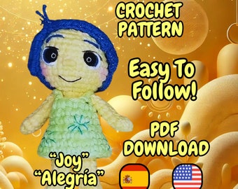 Amigurumi Crochet Pattern of Joy - Inside Out 2 - PDF Pattern in Spanish and English - Fun, Easy, and Creative Project
