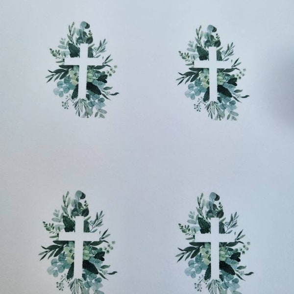 12x 2 inch christening cross cake toppers wafer paper/icing sheet
