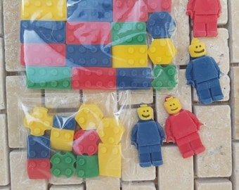 42 pieces of edible bricks and brickmen cupcake toppers