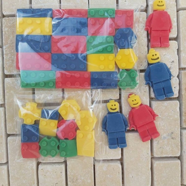 42 pieces of edible bricks and brickmen cupcake toppers