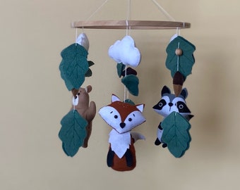 Woodland mobile baby, forest mobile, hanging crib, newborn cot, baby shower gift