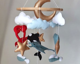 Baby mobile, Whales mobile baby, Baby mobile ocean, whales mobile, hanging crib, new mom gift