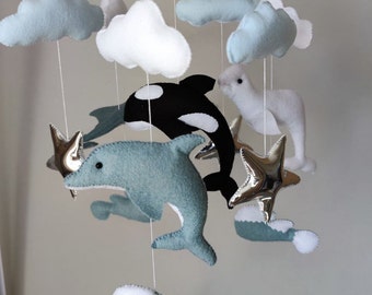 Baby mobile ocean, whales mobile, hanging crib, new mom gift