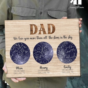 Toile personnalisée pour papa, carte des étoiles, impression constellation de la famille personnalisée pour la fête des pères, cadeau d'anniversaire pour papa, carte du ciel personnalisée pour enfants