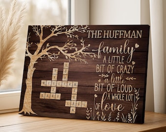 Custom Family Name Crossword Canvas: Personalized Scrabble Wall Art