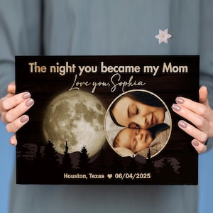 Personalized Moon Phase Mom Canvas – Custom Birth Dates Wall Art – The Night You Became My Mom Gift for Mother – Mother’s Day Gift from Kids