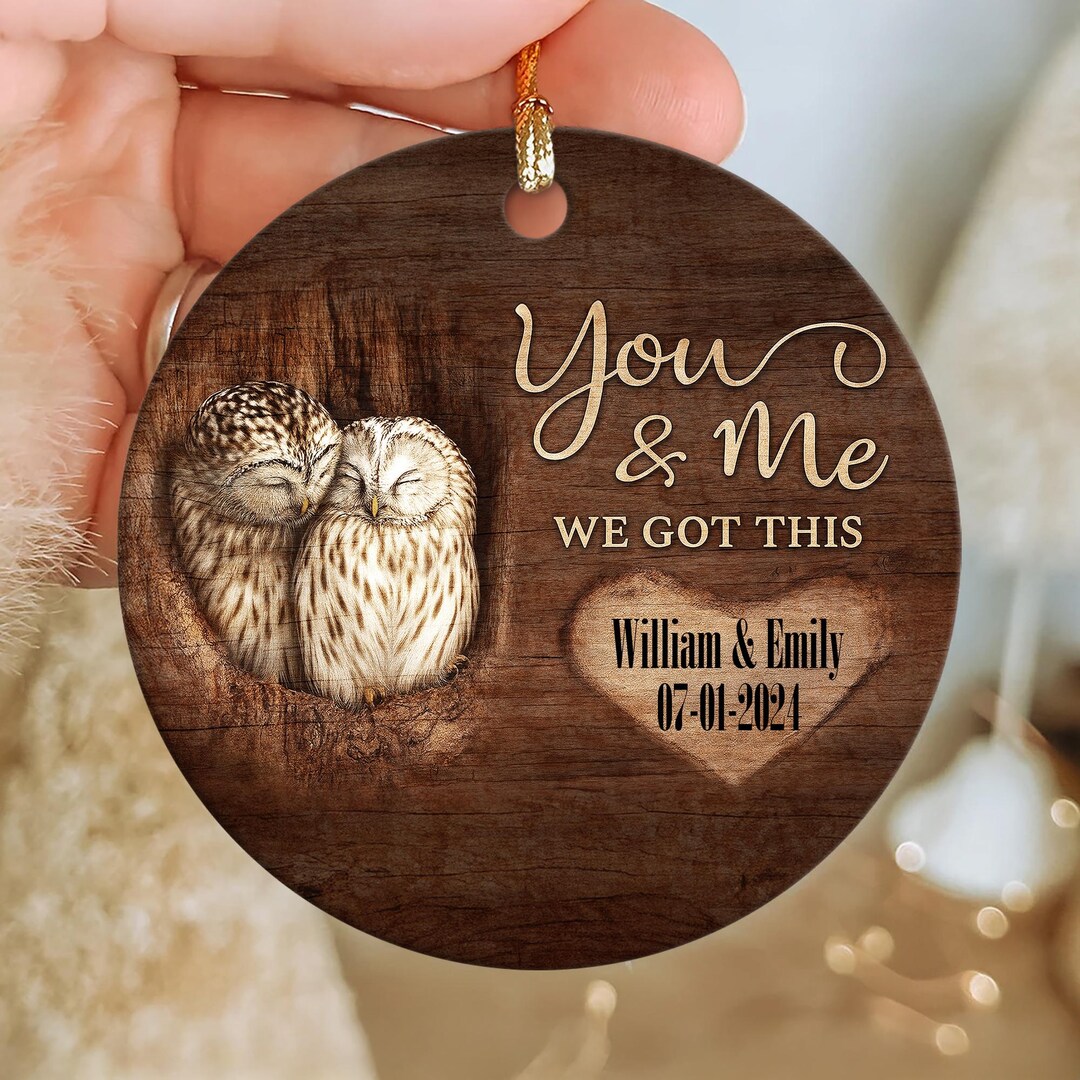 Personalized Owl Couple Ornament: Rustic Wood Anniversary Gift - Etsy
