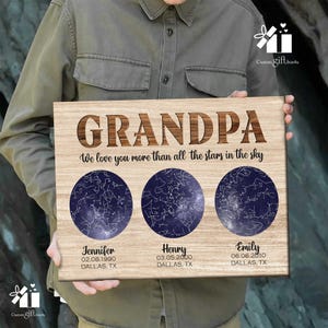 Toile personnalisée grand-père, carte des étoiles - impression constellation de la famille personnalisée pour la fête des pères, cadeau d'anniversaire pour grand-père par petits-enfants