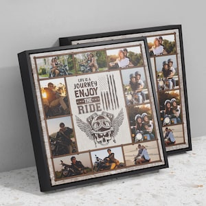 Motorcycle Photo Collage Canvas: Biker Couple Gift, Personalized Wall Art