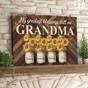 Personalized Mother&#39;s Day Gift My Greatest Blessings Call Me Grandma - Family Name Decor, Grandma Sunflower with Grandkids Name
