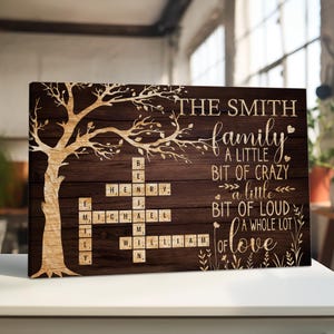 Custom Family Crossword Name Canvas - Personalized Family Scrabble Names Wall Art - For Parents - Little Bit Of Crazy, A Whole Lot Of Love