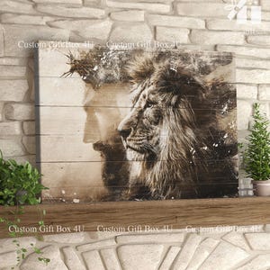 Lion of Judah Canvas Wall Art – Jesus and Lion Painting – Christian Home Decor –  Religious Inspirational Print – Biblical Home Artwork