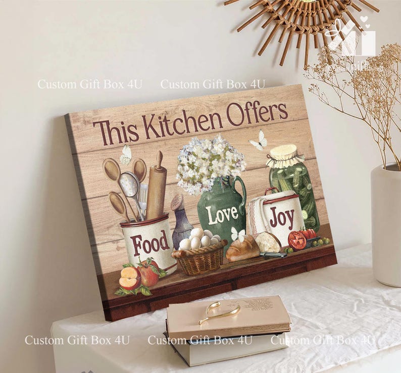 Rustic Kitchen Wall Art: Food, Love, Joy - Vintage Farmhouse Decor image 2