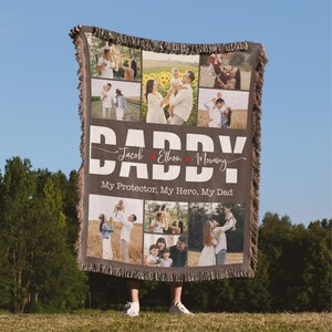 Personalized Photo Collage Woven Blanket, Custom Dad Gift, Family Memories Throw