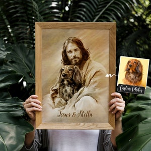 Digitale Dateien - Personalisierte Kunst Ihr Hund sicher in den Armen Gottes - Jesus hält Hund Bleistiftskizze - Gott und Hund - Christ und Hund