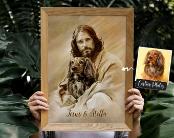 Personalized Dog Memorial Art: Jesus Holding Dog Pencil Sketch (Digital File)