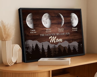 Personalisierte Mondphase Leinwand: individuelle Geburtsdatum Mom Wandkunst