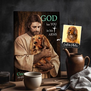 Personalisierte Leinwand Ihren Hund sicher in den Armen Gottes - Digitale Dateien - Jesus hält Hund - Gott und Hund - Christus und Hunde - Verlust der Hundekunst