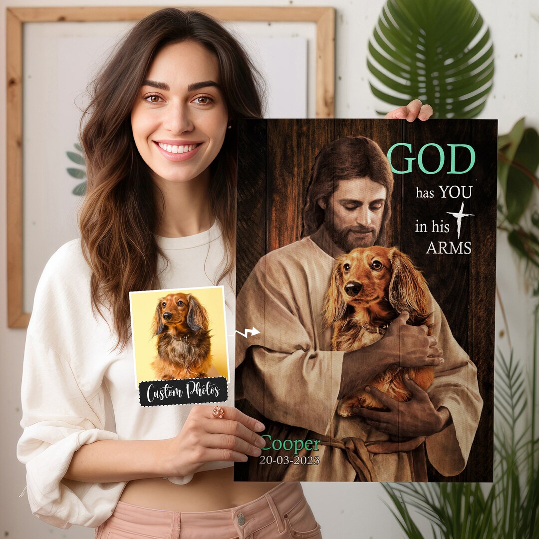 Personalized Canvas Your Dog Safe in the Arms of God Jesus Etsy