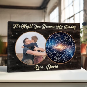 Personalisierte Sternenkarte Leinwand - Die Nacht, in der du mein Papa wurdest - Personalisiertes Geschenk für Papa mit Foto & Name des Kindes - Vatertagsgeschenk