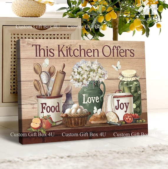 Rustic Kitchen Wall Art: Food, Love, Joy - Vintage Farmhouse Decor