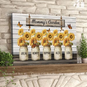 Personalized Grandma&#39;s Garden Canvas, Custom Mother&#39;s Day Gift - Grandkids Name Wall Art - Family Name Sign Decor, Mom Sunflower Sign