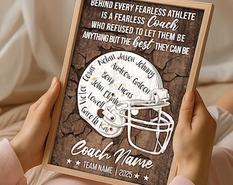 Personalized Football Coach Gift Canvas: Custom Team Names, Thank You Wall Art