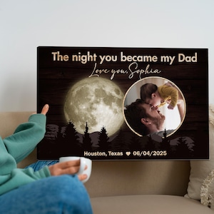 Personalized Moon Phase Dad Canvas – Custom Birth Dates Wall Art – The Night You Became My Dad Gift for Father – Father’s Day Gift from Kids