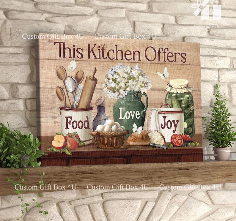 Rustic Kitchen Wall Art: Food, Love, Joy - Vintage Farmhouse Decor image 3