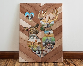 Custom Deer Photo Collage: Rustic Hunting Couple Gift, Farmhouse Decor