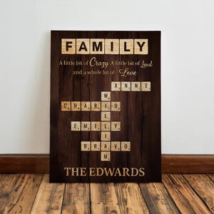 Custom Family Crossword Name Canvas - Personalized Family Scrabble Names Wall Art - Gift for Parents - Family Quote Wall Decor
