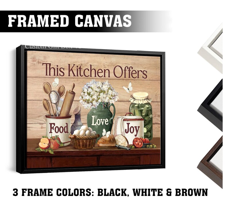Rustic Kitchen Wall Art: Food, Love, Joy - Vintage Farmhouse Decor Canvas Frames