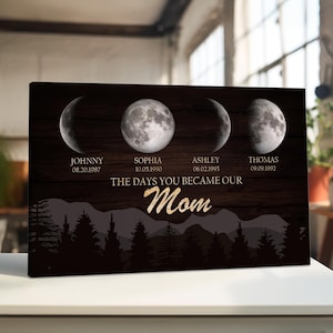 Personalized Moon Phase Mom Canvas – Custom Birth Dates Wall Art – The Days You Became Our Mom Gift for Mother – Mother’s Day Gift from Kids