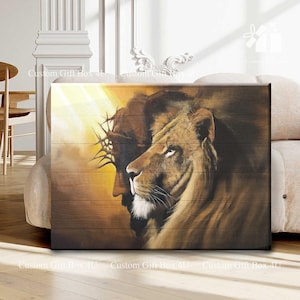 Lion of Judah Canvas Wall Art – Jesus and Lion Painting – Christian Home Decor –  Religious Inspirational Print – Lion Of God Artwork