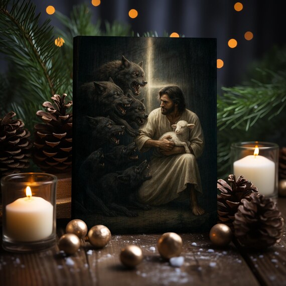 Jesus Holding Lamb Canvas: Christian Wall Art, Spiritual Decor