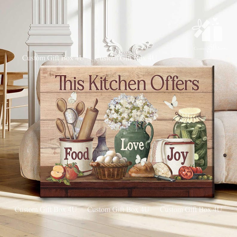 Rustic Kitchen Wall Art: Food, Love, Joy - Vintage Farmhouse Decor image 5