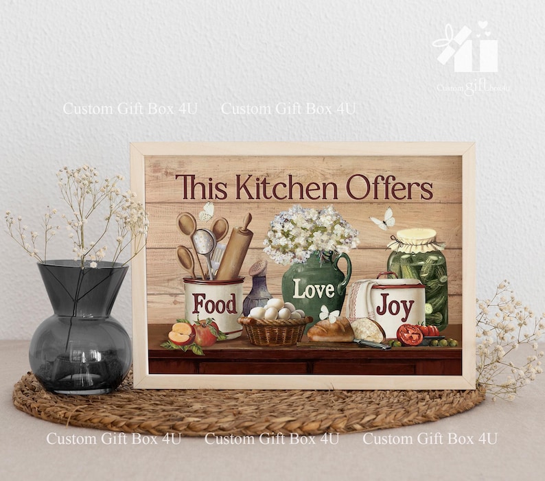 Rustic Kitchen Wall Art: Food, Love, Joy - Vintage Farmhouse Decor image 6