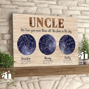 Toile personnalisée oncle carte des étoiles - impression constellation de la famille personnalisée pour la fête des pères, cadeau d'anniversaire pour oncle de la part de son neveu/nièce