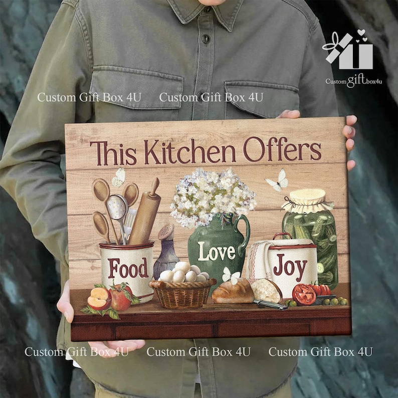 Rustic Kitchen Wall Art: Food, Love, Joy - Vintage Farmhouse Decor image 4