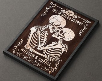Personalized Skeleton Couple Canvas, Gothic Wedding Gift Decor
