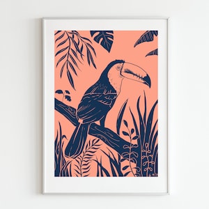 DIGITAL toucan bird print, jungle bird poster, tropical print, bird printable, toucan art, instant file download