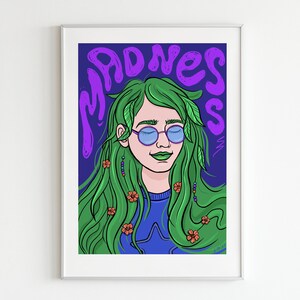 Estampado hippie IMPRESO, estampado de flores, cartel hippie, arte de pared hippie, colorido, arte de los años 70, estampado estilo dibujos animados