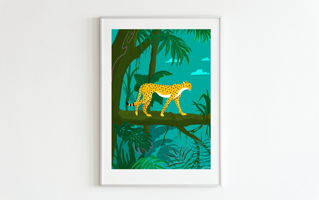 DIGITAL Cheetah Print, Tropical Forest, Leopard Illustration, Big Cat