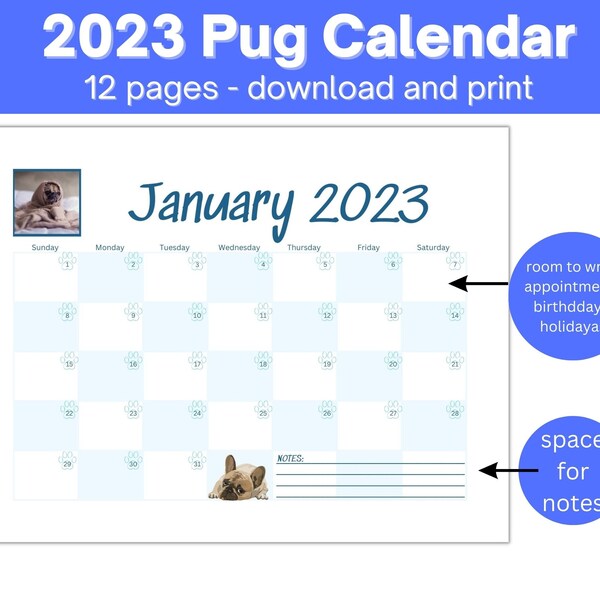 Pug Calendar - Etsy