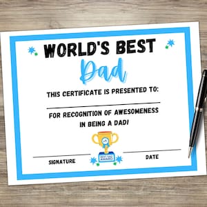 Bester Vater Anerkennungsurkunde Vorlage zum Ausdrucken, Bester Vater Preis, # 1 Vater Anerkennungsurkunde, Vatertagsgeschenk, A4 und US