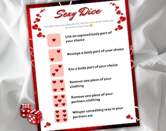Juego de dados sexy para adultos, juegos de parejas imprimibles, juego de dados traviesos de San Valentín