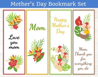 Mother's Day Bookmark Set, Happy Mothers Day Bookmarks, Mothers Day Gift Set, Printable Bookmark Gift for Mom