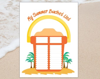Summer Activities Bucket List Printable, Summer Family Activity Tracker, Kids Bucket list Planner